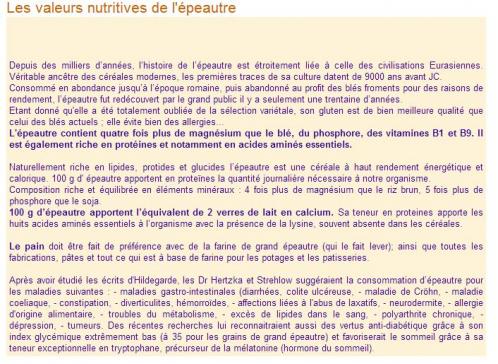 Epeautre valeur nutritive