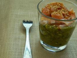 Verrine avocat saumon fume sesame et spiruline